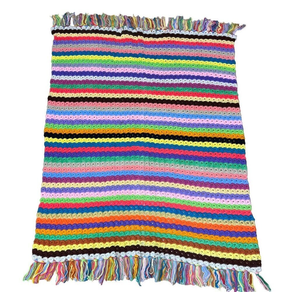 Vintage Crochet Afghan Lap Blanket Bed Rainbow Multi Color Circle 55” X …